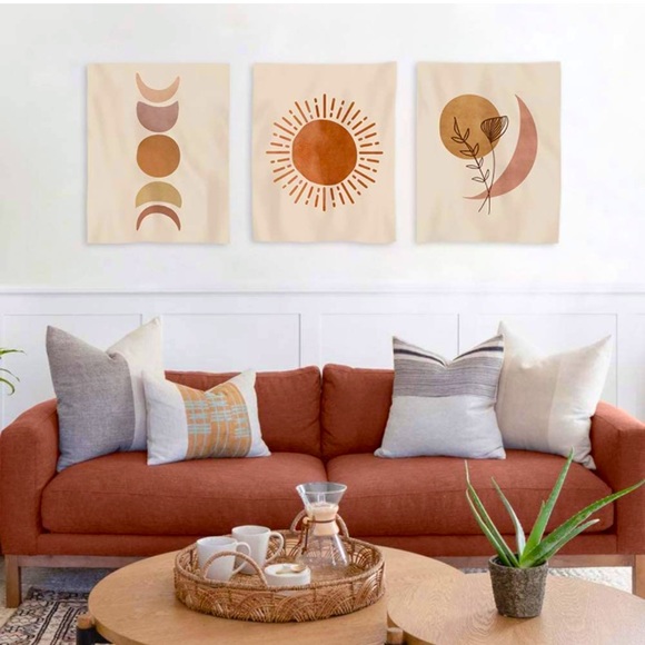 Bohemian Hippie Set of Floral Moon & Sun Wall Tapestries Room/Balcony/Dorm Decor - Picture 4 of 6